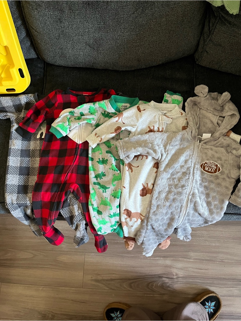 Infant - fleece -One-Piece Sleepwear - Gray, Red Plaid, Green, Cream, Gray Plush